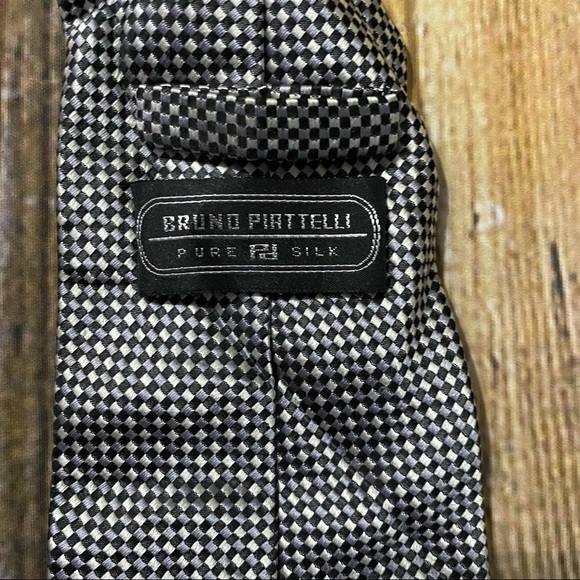 Bruno Piattelli Mens Black Silver Pure Silk Plaid Neck Tie - Picture 3 of 3